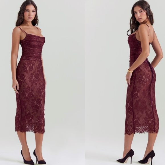 House of CB Burgundy Lace Midi Dress - Picture 7 of 7